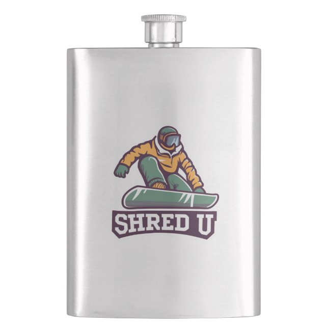 Shred University Snowboarding Flachmann (Vorderseite)