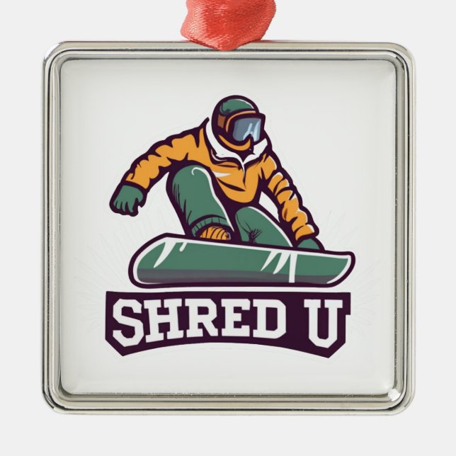 Shred University Snowboarding Ornament Aus Metall (Vorne)