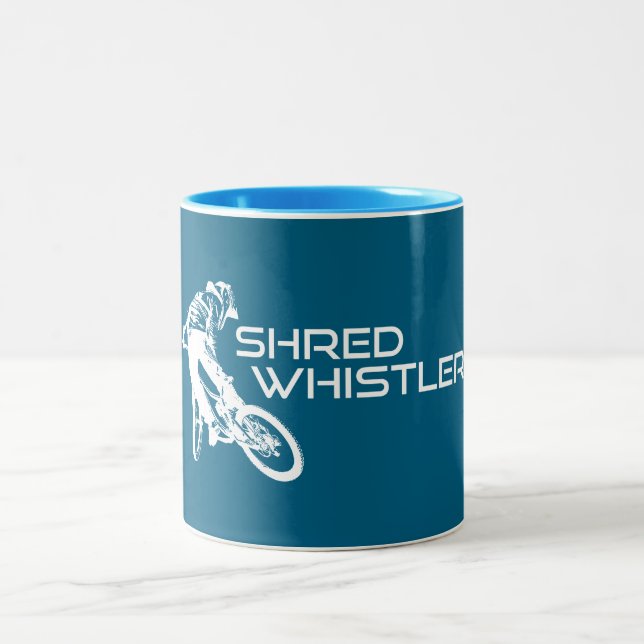 Shred Whistler British Columbia Mountain Biking Zweifarbige Tasse (Mittel)