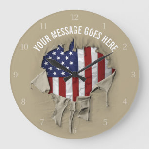 Shredded, Ripped and Torn American Flag Large Cloc Große Wanduhr