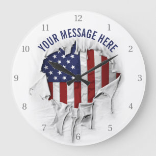 Shredded, Ripped and Torn American Flag Large Cloc Große Wanduhr