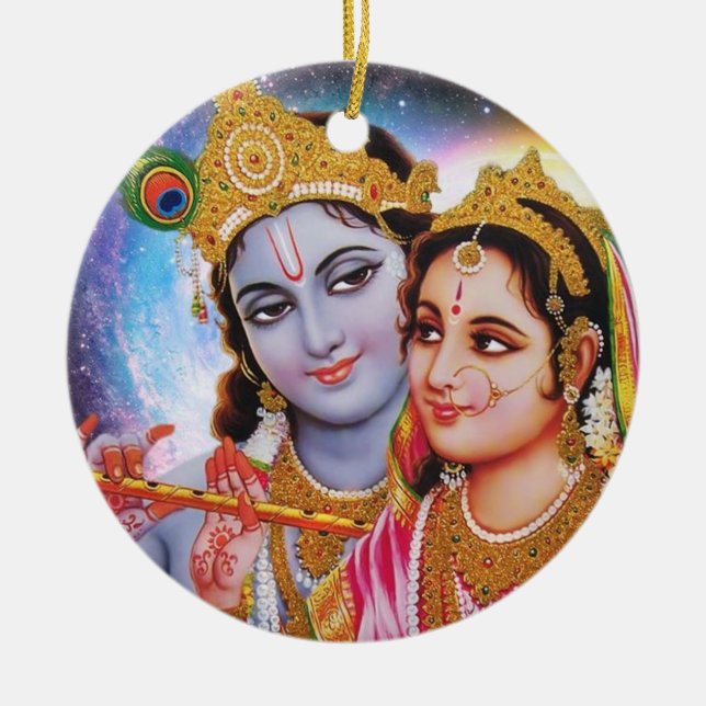 Shree Radhey Krishna Liebe Keramik Ornament (Vorne)