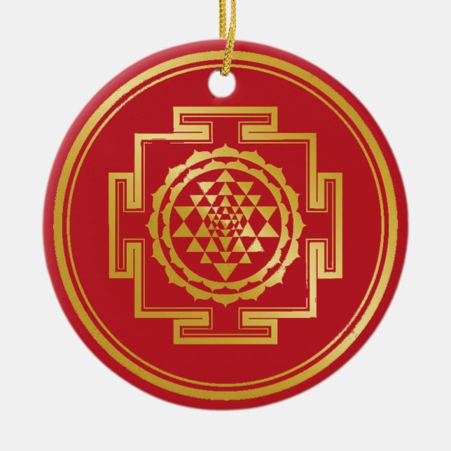 Shree Yantra Auspicious Sacred Geometrie Symbol Keramik Ornament (Vorne)