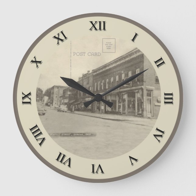 Shreve Ohio Post Card Clock - Market Street Große Wanduhr (Vorderseite)