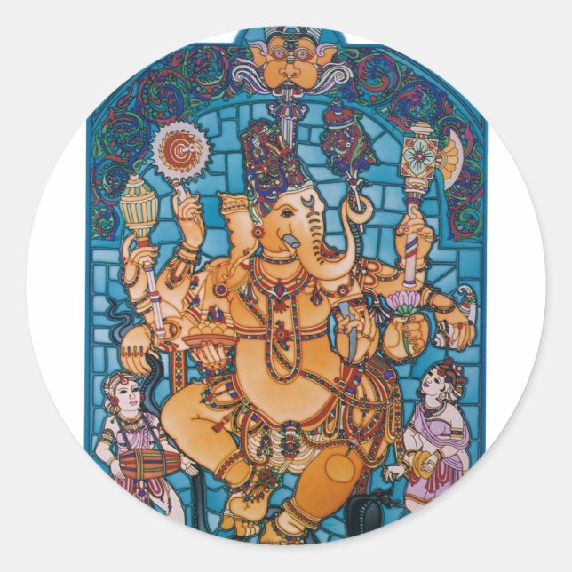 Shri Ganesh Runder Aufkleber (Vorderseite)