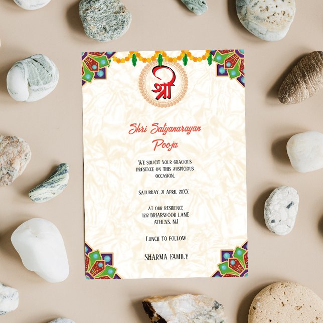 Shri Satyanarayan Pooja Hindu Indian Style Blume Einladung (Von Creator hochgeladen)