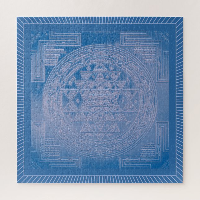 Shri Yantra Mandala: Blau Puzzle (Vertikal)
