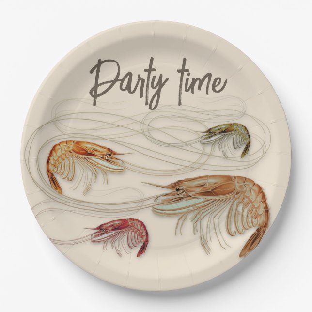 Shrimp Birthday Custom Text Seafood Party Pappteller (Vorderseite)
