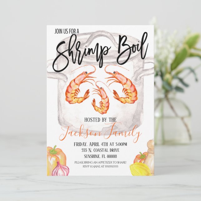 Shrimp Boil Einladung (Stehend Vorderseite)