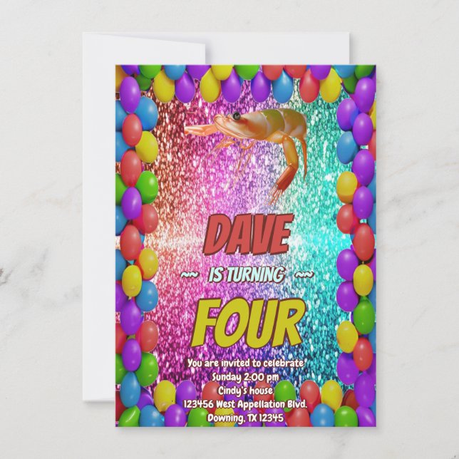 Shrimp-Cartoon-Geburtstag laden Kinder ein Einladung (Vorderseite)