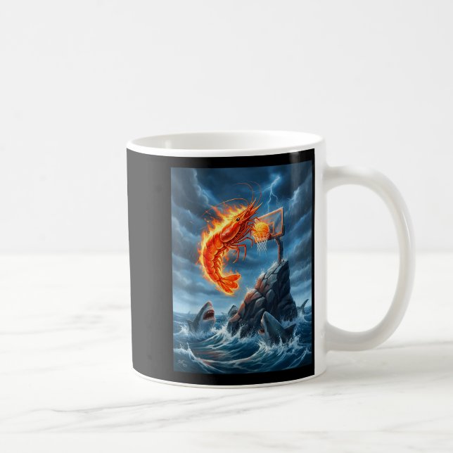 Shrimp Dunking On Shark Funny Fishing Meme Basketb Kaffeetasse (Rechts)