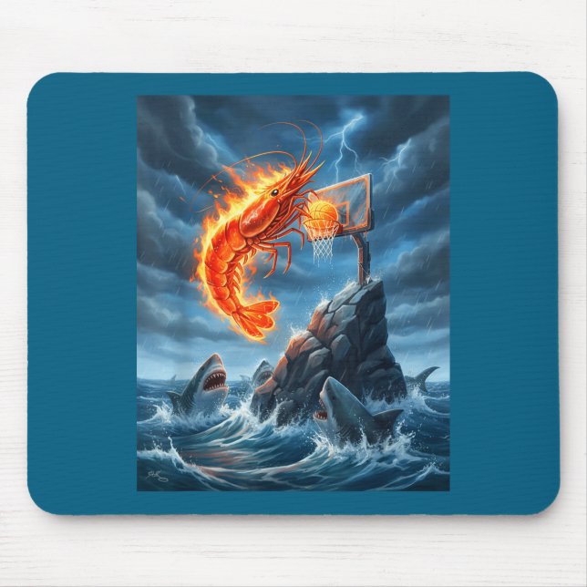 Shrimp Dunking On Shark Funny Fishing Meme Basketb Mousepad (Vorne)