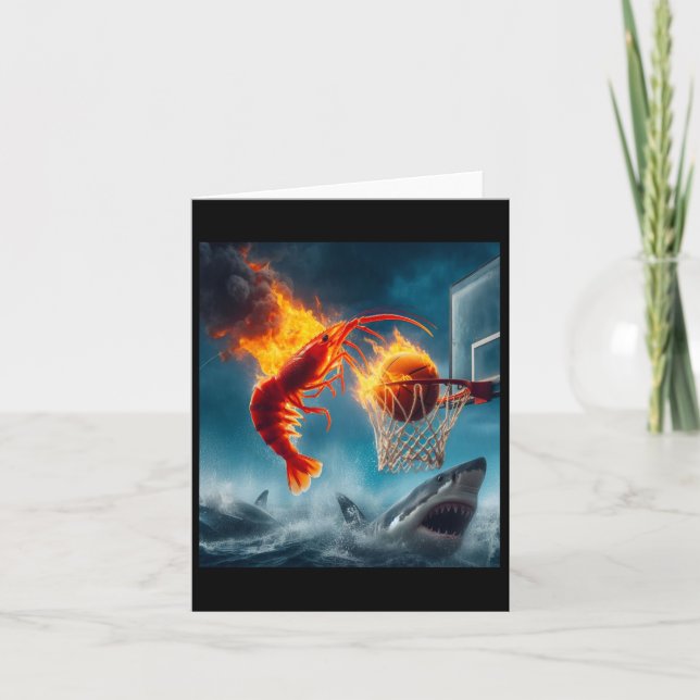 Shrimp Dunking on Shark Funny Fishing Meme Karte (Vorderseite)