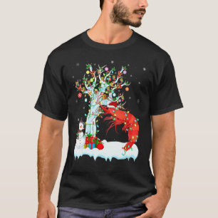 Shrimp Fisch Weihnachtsbaum Beleuchtung Santa Hut T-Shirt