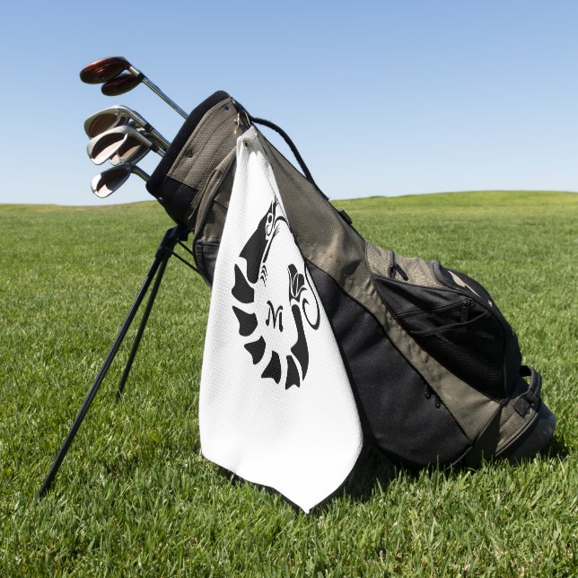 Shrimp Monogram im Schwarzen Stilstil Golfhandtuch (Gras)