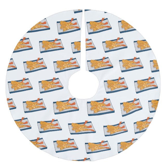 Shrimp tempura Cartoon Illustration Polyester Weihnachtsbaumdecke (Vorderseite)