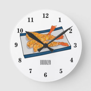Shrimp tempura Cartoon Illustration Runde Wanduhr