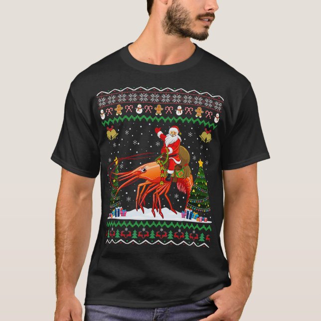 Shrimp Ugly Xmas Geschenk Santa Riding Shrimp Chri T-Shirt (Vorderseite)
