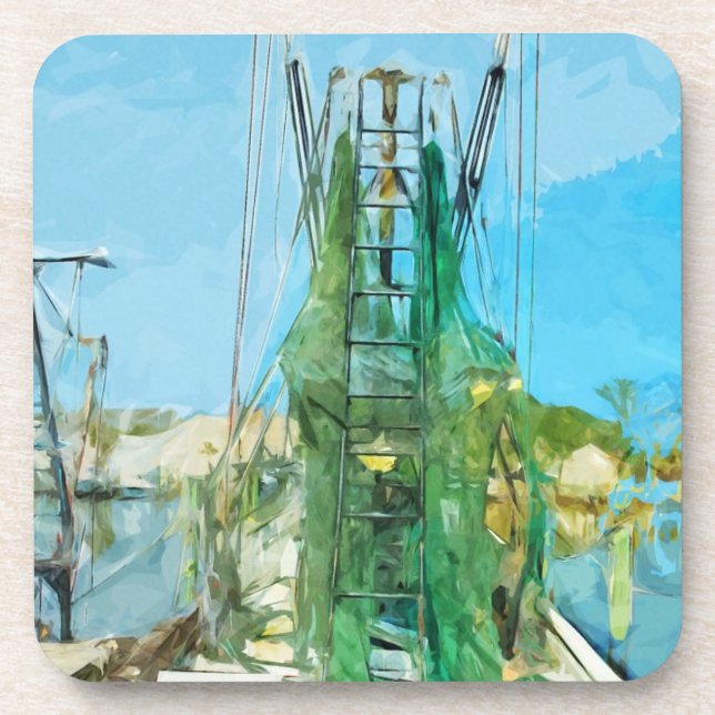 Shrimpenboot Dockierte Abstrakten Impressionismus Getränkeuntersetzer (Vorderseite)