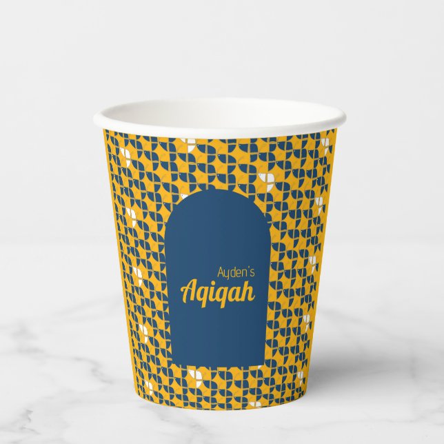 SHRIMPLY Blue Yellow Aqiqah Baby Shower Pappbecher (Vorderseite)
