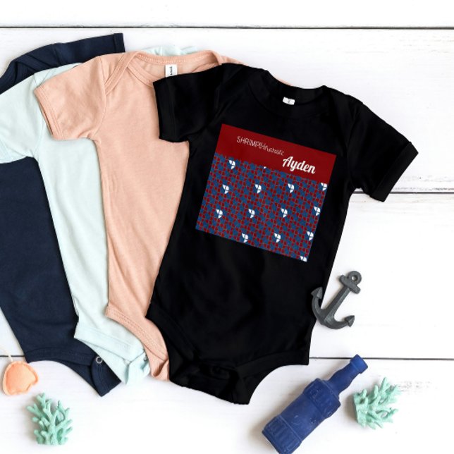 SHRIMPLY Funtastic Retro Muster Blau Red Custom Baby Strampler (Von Creator hochgeladen)