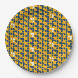 SHRIMPLY Retro Yellow Blue Pattern Baby Dusche Pappteller