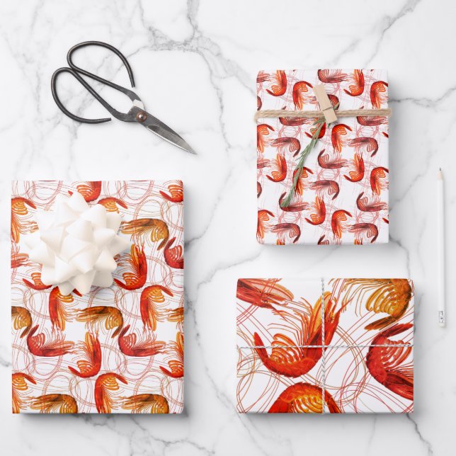 Shrimps lange Antennenmuster Wrapping Paper Sheets Geschenkpapier Set (Vorderseite)