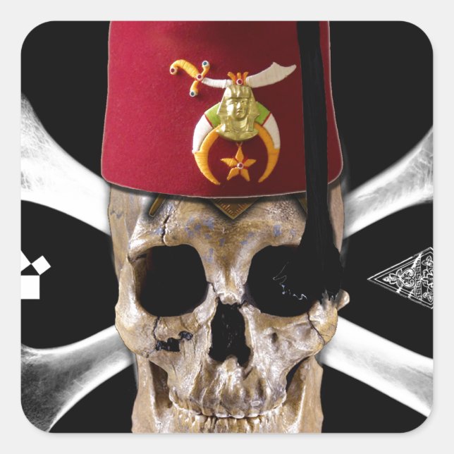 Shriner Masonic Skull and Bones with Fez Quadratischer Aufkleber (Vorderseite)