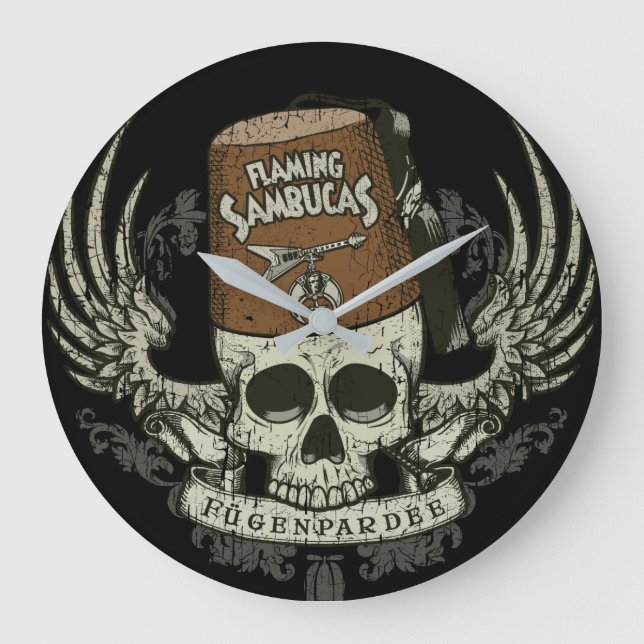 Shriner Skull Distressed Große Wanduhr (Vorderseite)