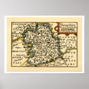 Shropshire Landkreis Map, England Poster