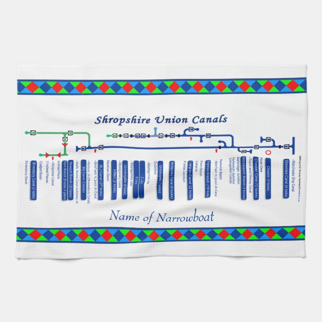 Shropshire Union Canal Route Map UK Waterways Blue Handtuch (Horizontal)