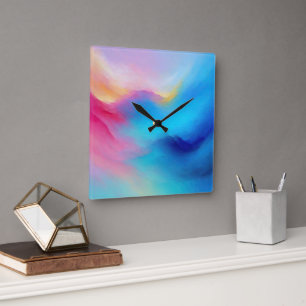 "Shroudglen" Pink und Blue Landscape Seascape. Quadratische Wanduhr