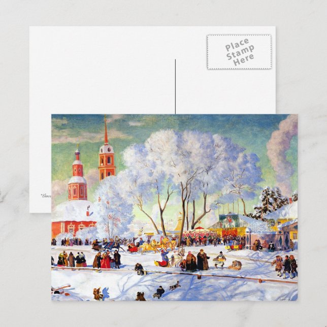 "Shrovetide" von Boris Kustodiev, Fine Art Postcar Postkarte (Vorne/Hinten)
