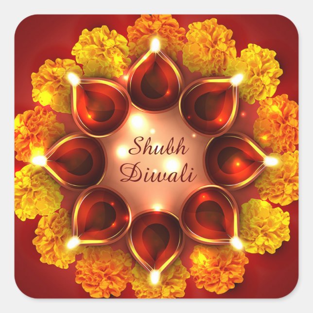 Shubh Diwali Merigold Gold Diya Festival: Quadratischer Aufkleber (Vorderseite)