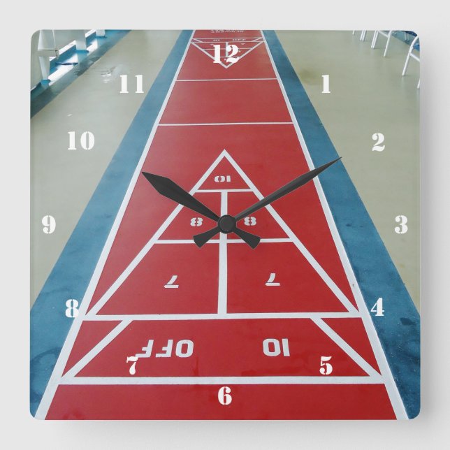 Shuffleboard Quadratische Wanduhr (Vorderseite)