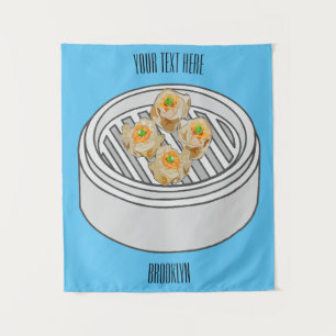 Shumai dim sum Cartoon Illustration Wandteppich