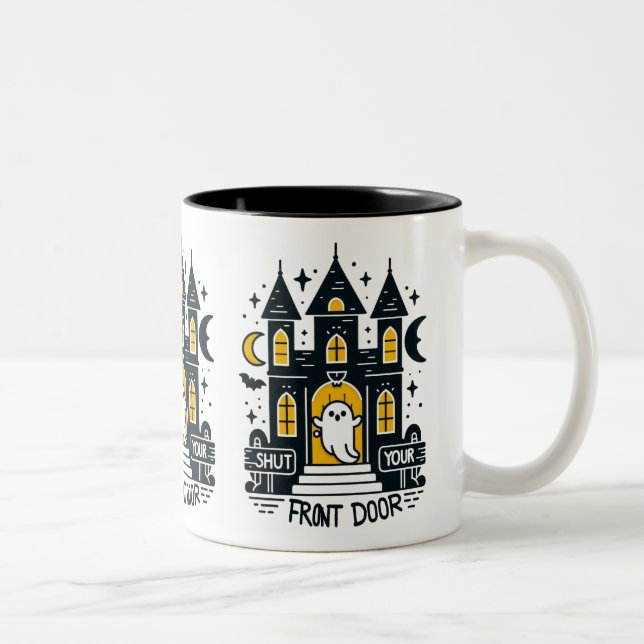 Shut Your Front Door Mug – Glowing Haunted Mansion Zweifarbige Tasse (Rechts)