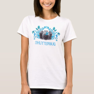 Shutterbug-Kamera mit blauen Blätter und Schmetter T-Shirt