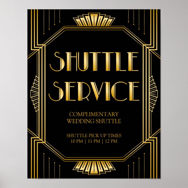 Shuttle Service Wedding Sign | Gatsby Art Deco Poster (Vorne)