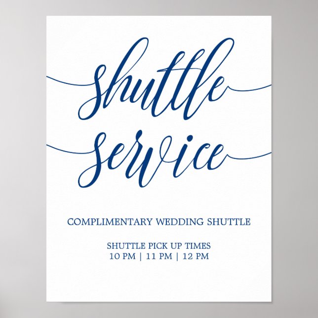 Shuttle Service Wedding Sign Navy Blue Calligraphy Poster (Vorne)