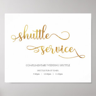 Shuttleservice Gold White Wedding Sign Poster