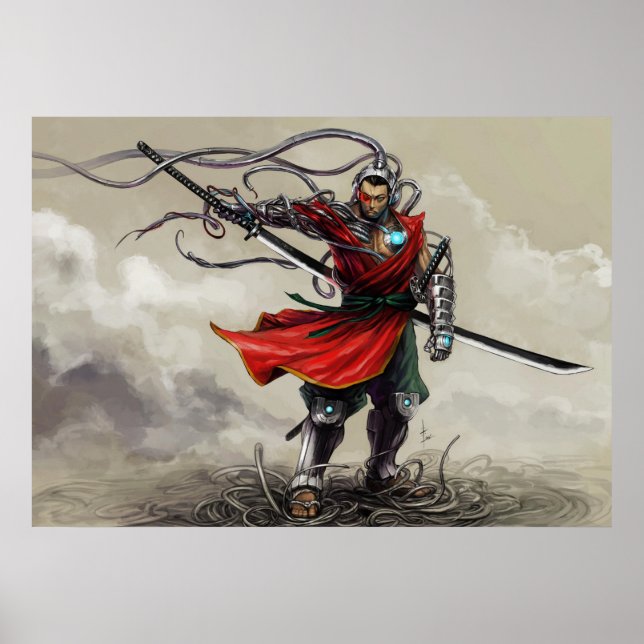 SHWANN: Der futuristische Samurai DJ Print Poster (Vorne)
