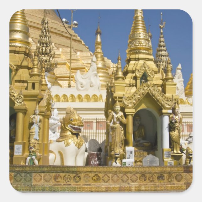 Shwedagon Pagoda (Paya), große Tempelanlage, die Quadratischer Aufkleber (Vorderseite)