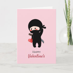 Shy Blushing Ninja Holding Origami Paper Heart Feiertagskarte