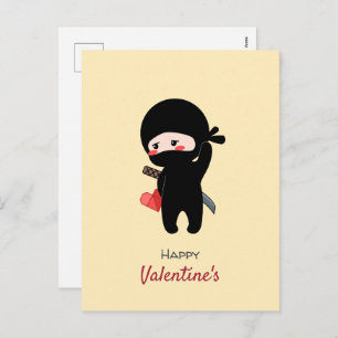 Shy Blushing Ninja Holding Origami Paper Heart Feiertagspostkarte