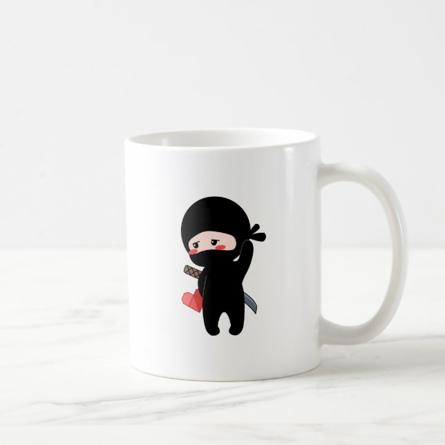 Shy Blushing Ninja Holding Origami Paper Heart Kaffeetasse (Rechts)