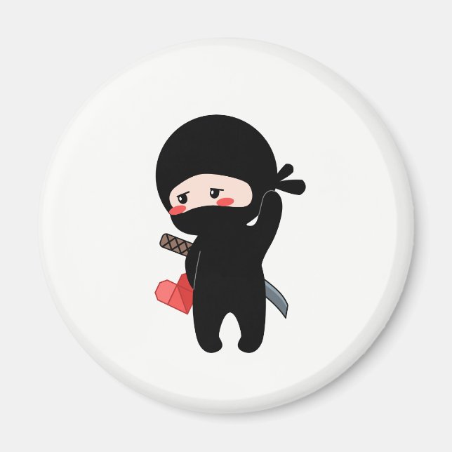 Shy Blushing Ninja Holding Origami Paper Heart Magnet (Vorne)