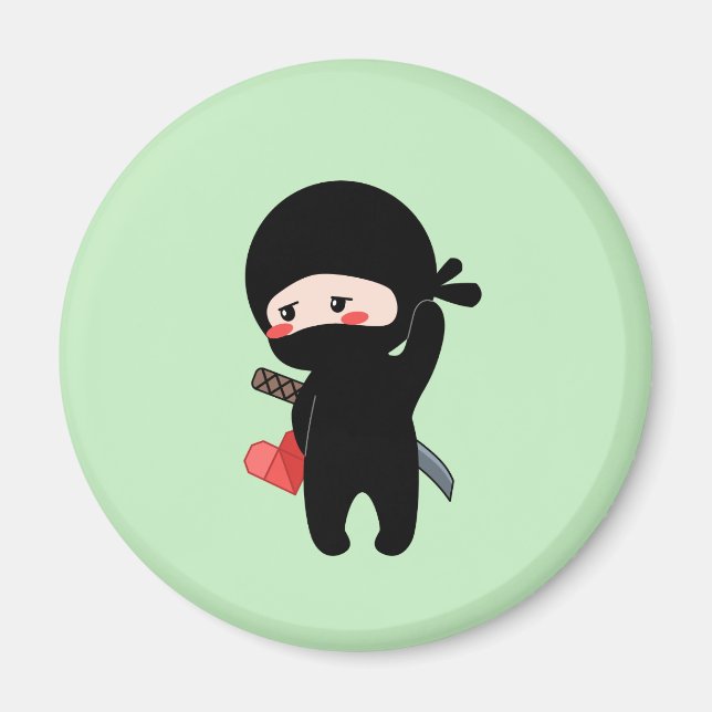Shy Blushing Ninja Holding Origami Paper Heart Magnet (Vorne)
