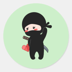 Shy Blushing Ninja Holding Origami Paper Heart Runder Aufkleber