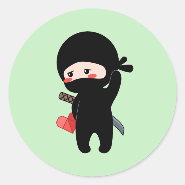 Shy Blushing Ninja Holding Origami Paper Heart Runder Aufkleber (Vorderseite)